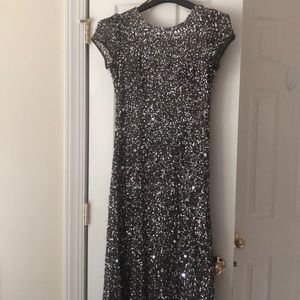 Adrianna Papell Scoop Back Sequin Gown in Lead NWT